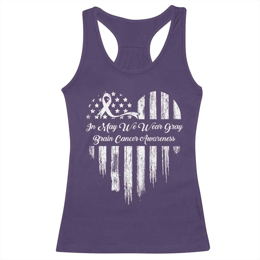 Brain Cancer Awareness Racerback Tank Top In May We Wear Gray American Flag Heart TS10 Purple Print Your Wear