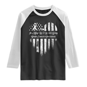 Brain Cancer Awareness Raglan Shirt In May We Wear Gray American Flag Heart TS10 Black White Print Your Wear