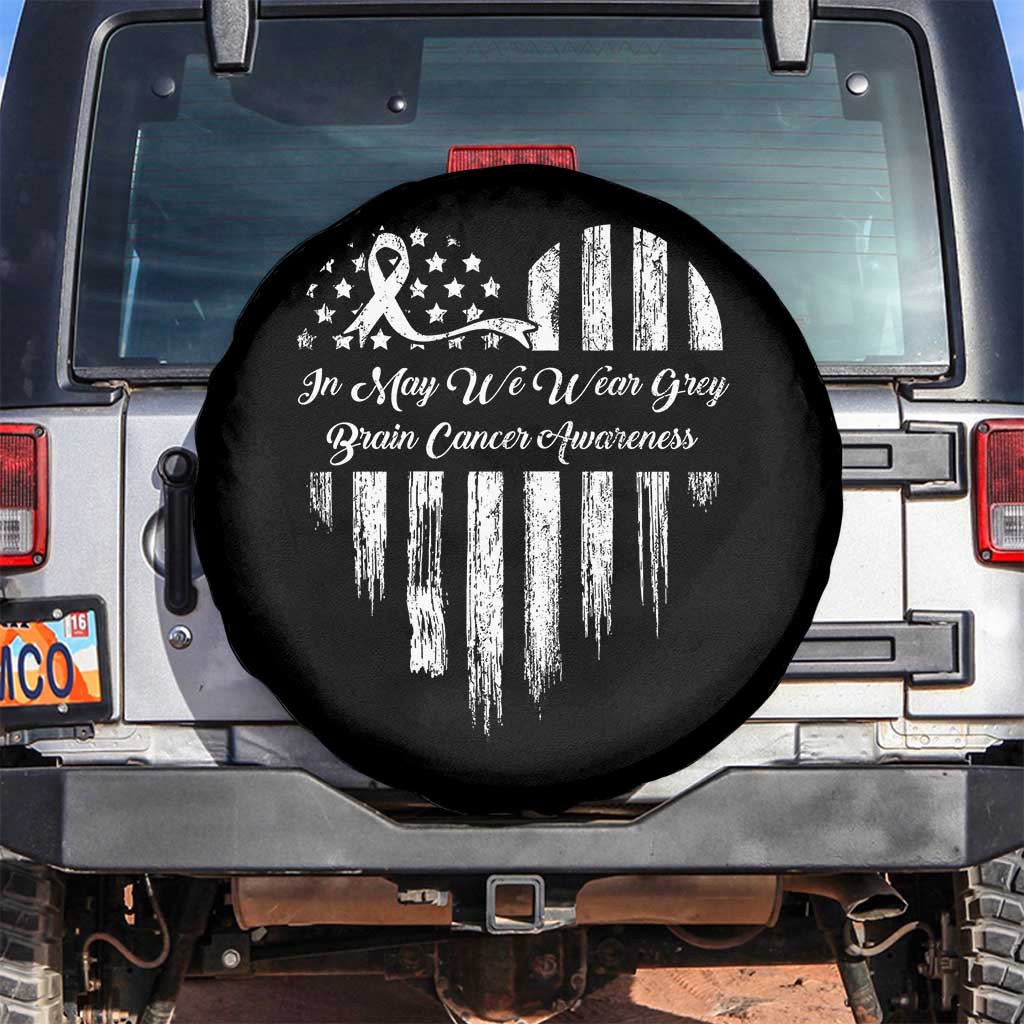 Brain Cancer Awareness Spare Tire Cover In May We Wear Gray American Flag Heart TS10 No hole Black Print Your Wear