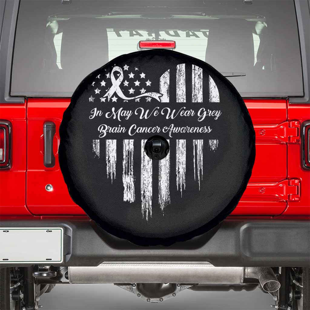Brain Cancer Awareness Spare Tire Cover In May We Wear Gray American Flag Heart TS10 Black Print Your Wear