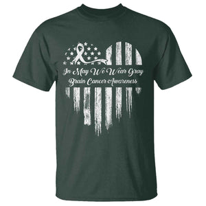 Brain Cancer Awareness T Shirt In May We Wear Gray American Flag Heart TS10 Dark Forest Green Print Your Wear