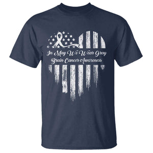Brain Cancer Awareness T Shirt In May We Wear Gray American Flag Heart TS10 Navy Print Your Wear