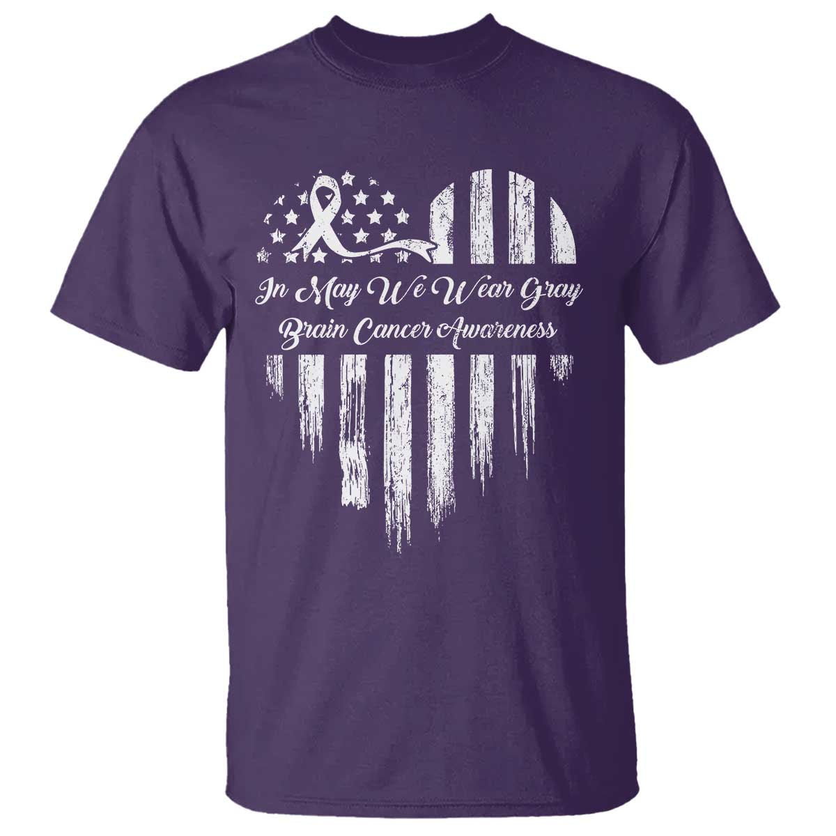 Brain Cancer Awareness T Shirt In May We Wear Gray American Flag Heart TS10 Purple Print Your Wear