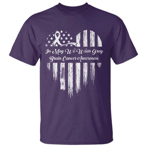 Brain Cancer Awareness T Shirt In May We Wear Gray American Flag Heart TS10 Purple Print Your Wear