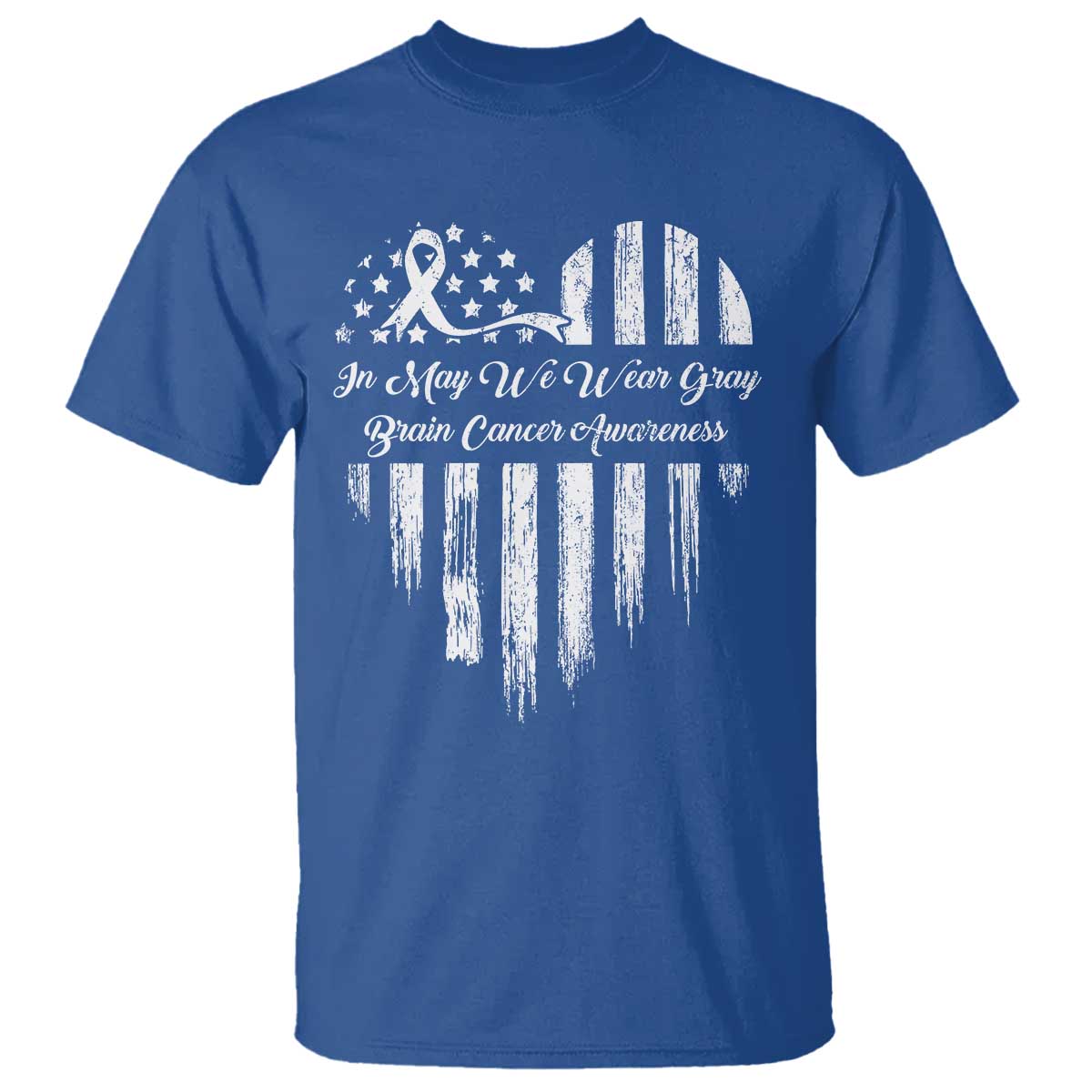 Brain Cancer Awareness T Shirt In May We Wear Gray American Flag Heart TS10 Royal Blue Print Your Wear