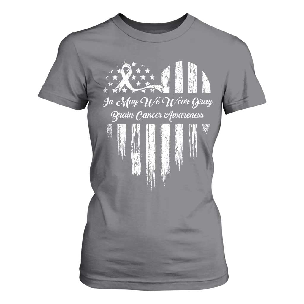 Brain Cancer Awareness T Shirt For Women In May We Wear Gray American Flag Heart TS10 Charcoal Print Your Wear