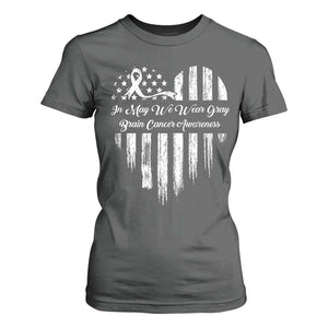 Brain Cancer Awareness T Shirt For Women In May We Wear Gray American Flag Heart TS10 Dark Heather Print Your Wear