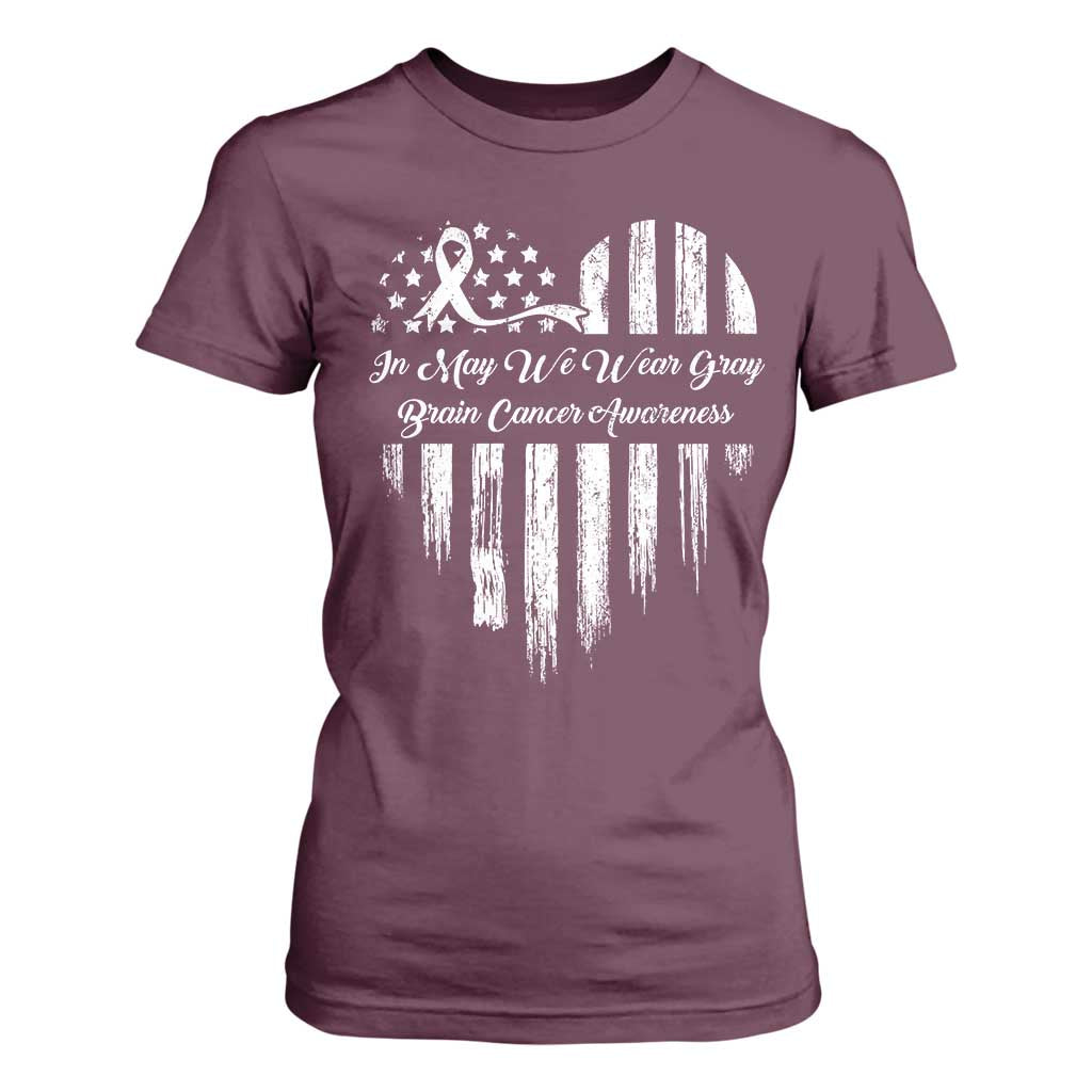 Brain Cancer Awareness T Shirt For Women In May We Wear Gray American Flag Heart TS10 Maroon Print Your Wear