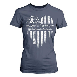 Brain Cancer Awareness T Shirt For Women In May We Wear Gray American Flag Heart TS10 Navy Print Your Wear