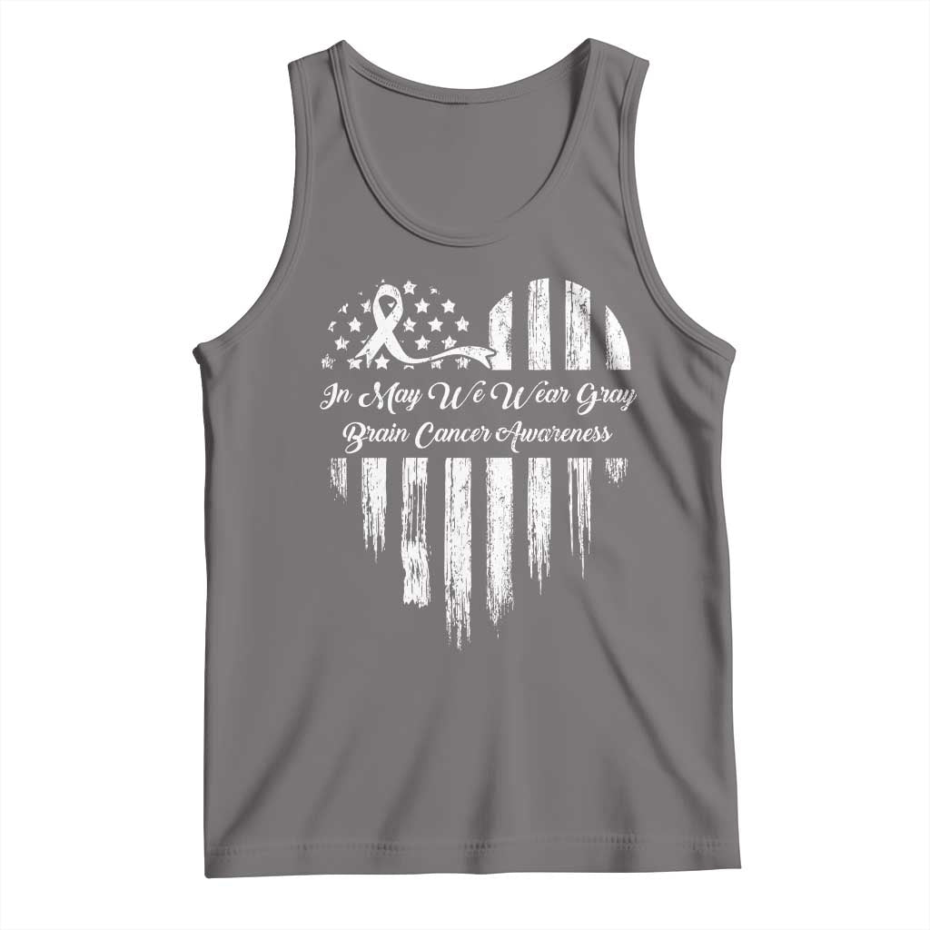 Brain Cancer Awareness Tank Top In May We Wear Gray American Flag Heart TS10 Deep Heather Print Your Wear