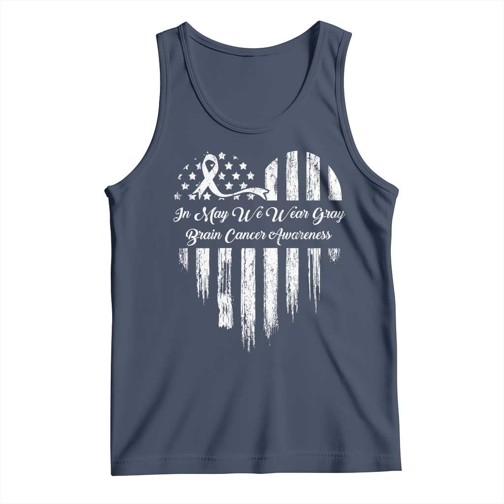 Brain Cancer Awareness Tank Top In May We Wear Gray American Flag Heart TS10 Navy Print Your Wear