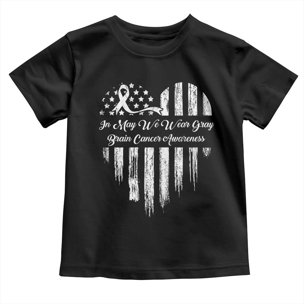 Brain Cancer Awareness Toddler T Shirt In May We Wear Gray American Flag Heart TS10 Black Print Your Wear