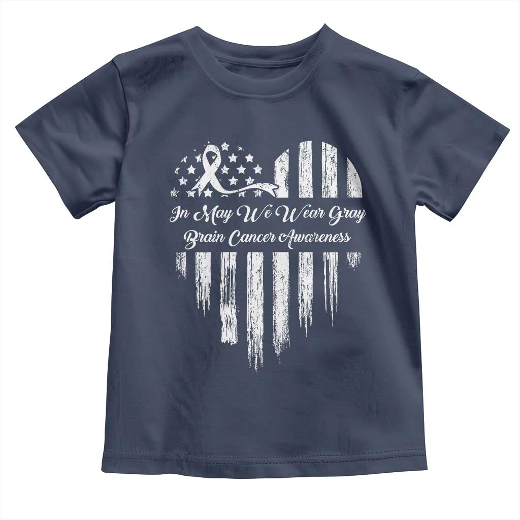 Brain Cancer Awareness Toddler T Shirt In May We Wear Gray American Flag Heart TS10 Navy Print Your Wear