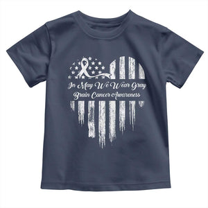 Brain Cancer Awareness Toddler T Shirt In May We Wear Gray American Flag Heart TS10 Navy Print Your Wear