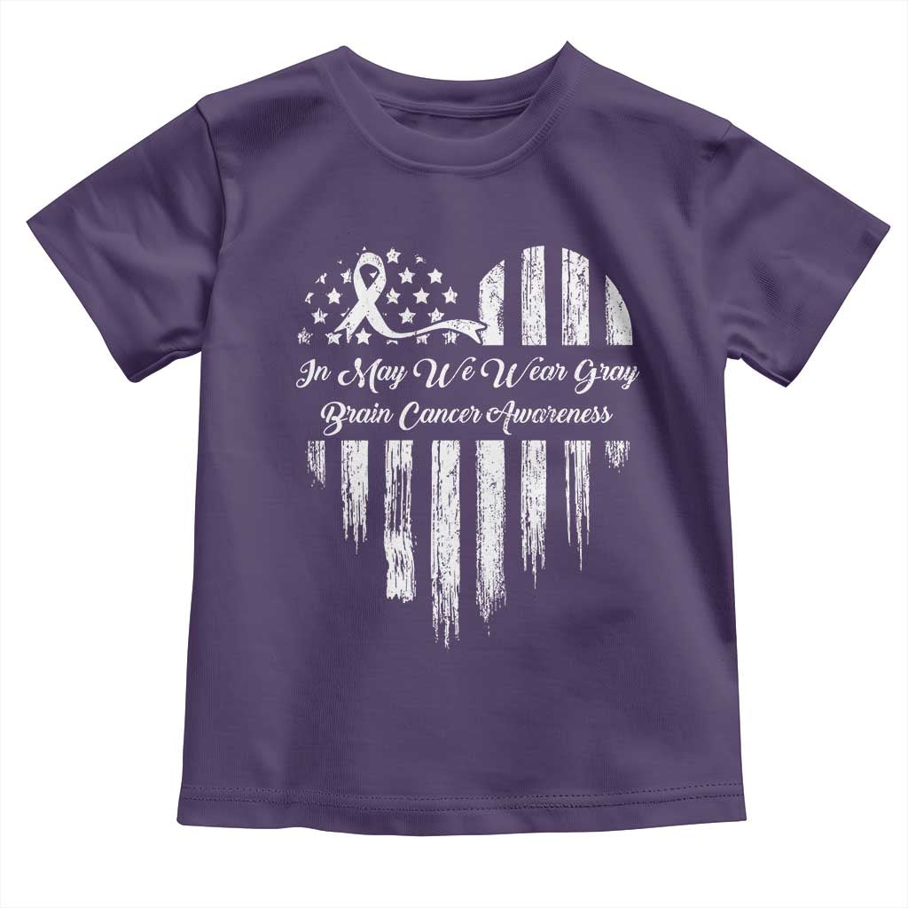 Brain Cancer Awareness Toddler T Shirt In May We Wear Gray American Flag Heart TS10 Purple Print Your Wear