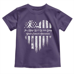 Brain Cancer Awareness Toddler T Shirt In May We Wear Gray American Flag Heart TS10 Purple Print Your Wear
