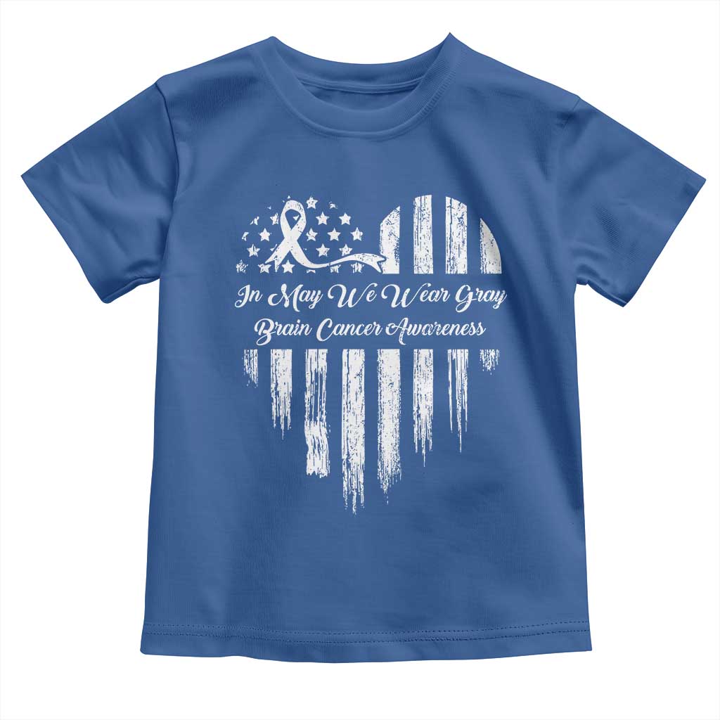 Brain Cancer Awareness Toddler T Shirt In May We Wear Gray American Flag Heart TS10 Royal Blue Print Your Wear