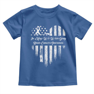 Brain Cancer Awareness Toddler T Shirt In May We Wear Gray American Flag Heart TS10 Royal Blue Print Your Wear