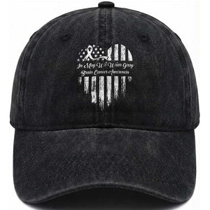 Brain Cancer Awareness Washed Cotton Baseball Cap In May We Wear Gray American Flag Heart TS10 Washed Cap Universal Fit Black Print Your Wear