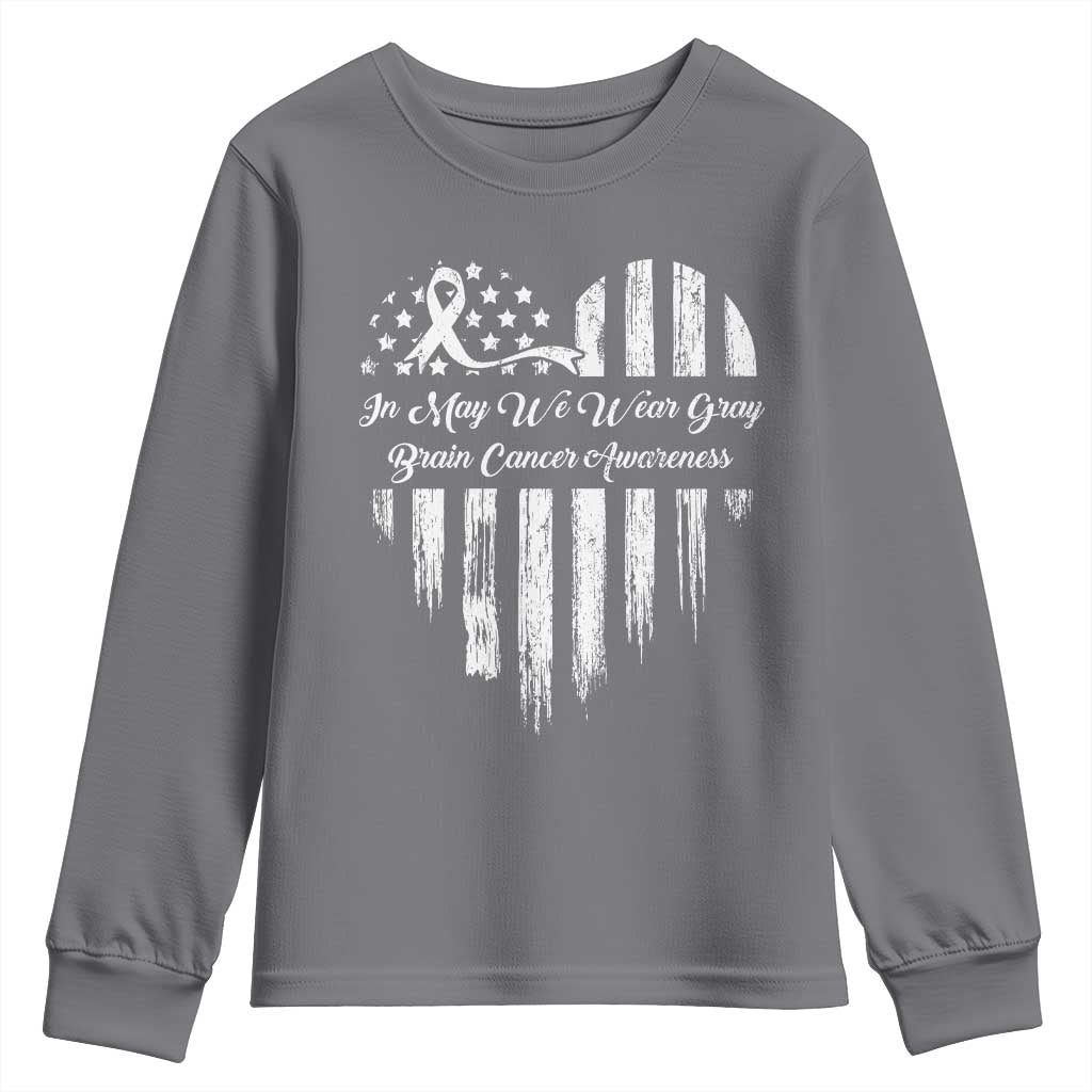 Brain Cancer Awareness Youth Sweatshirt In May We Wear Gray American Flag Heart TS10 Charcoal Print Your Wear