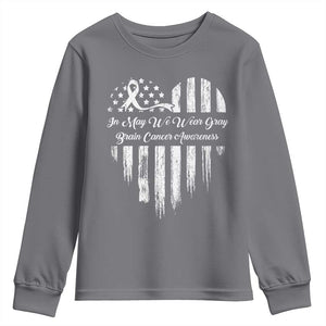 Brain Cancer Awareness Youth Sweatshirt In May We Wear Gray American Flag Heart TS10 Charcoal Print Your Wear