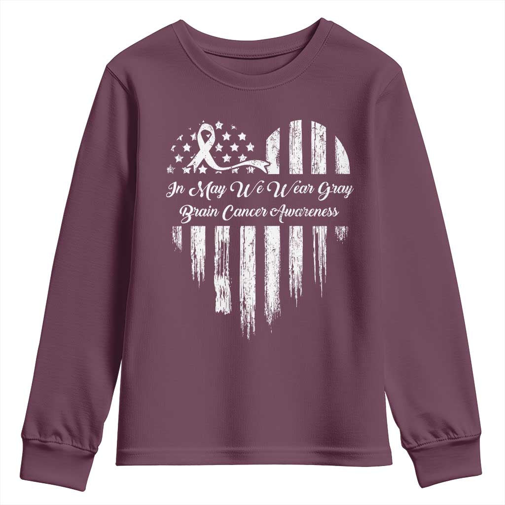 Brain Cancer Awareness Youth Sweatshirt In May We Wear Gray American Flag Heart TS10 Maroon Print Your Wear