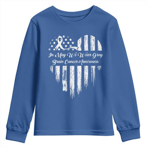 Brain Cancer Awareness Youth Sweatshirt In May We Wear Gray American Flag Heart TS10 Royal Blue Print Your Wear