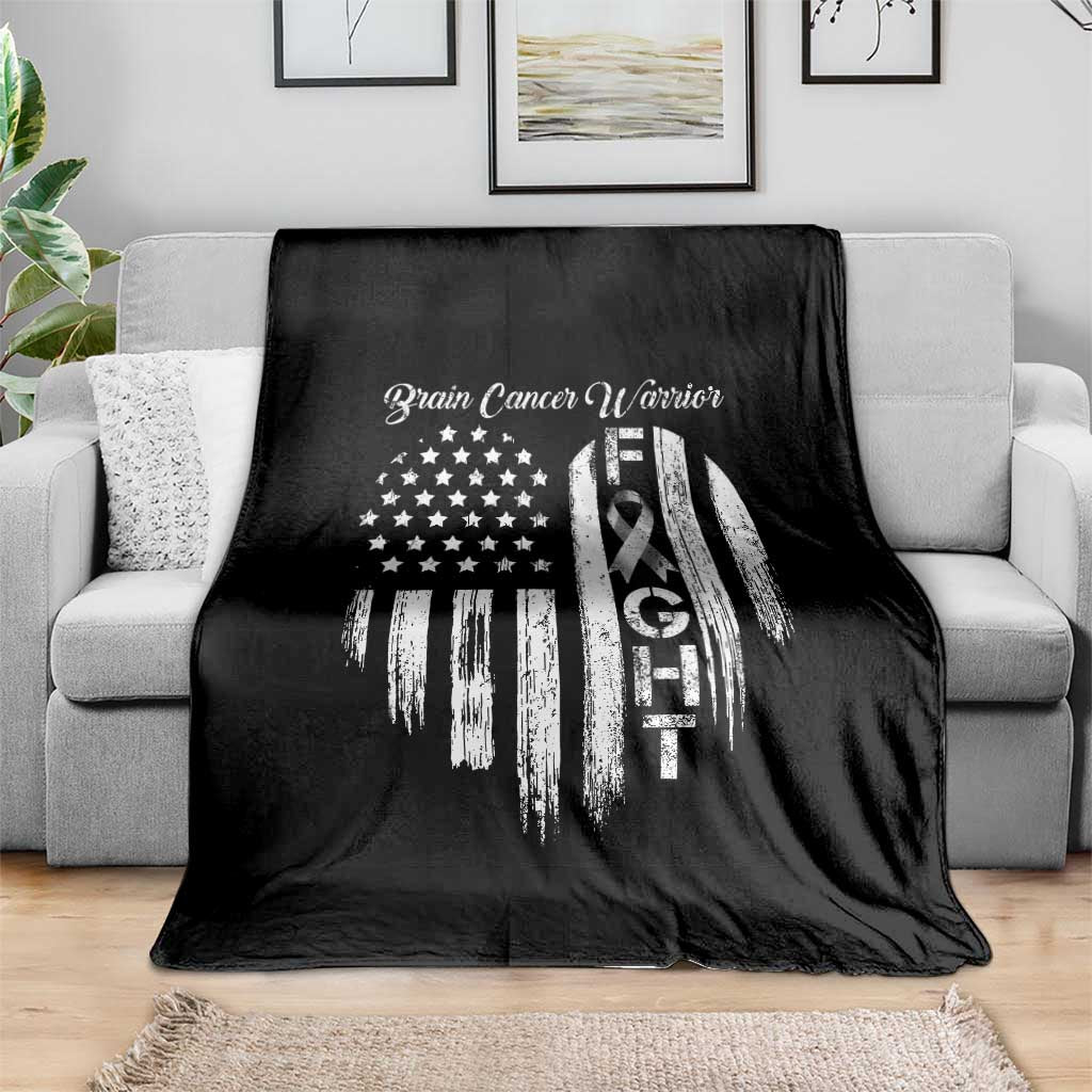 Brain Cancer Warrior Throw Blanket Fight Gray Ribbon American Flag Heart TS10 Print Your Wear