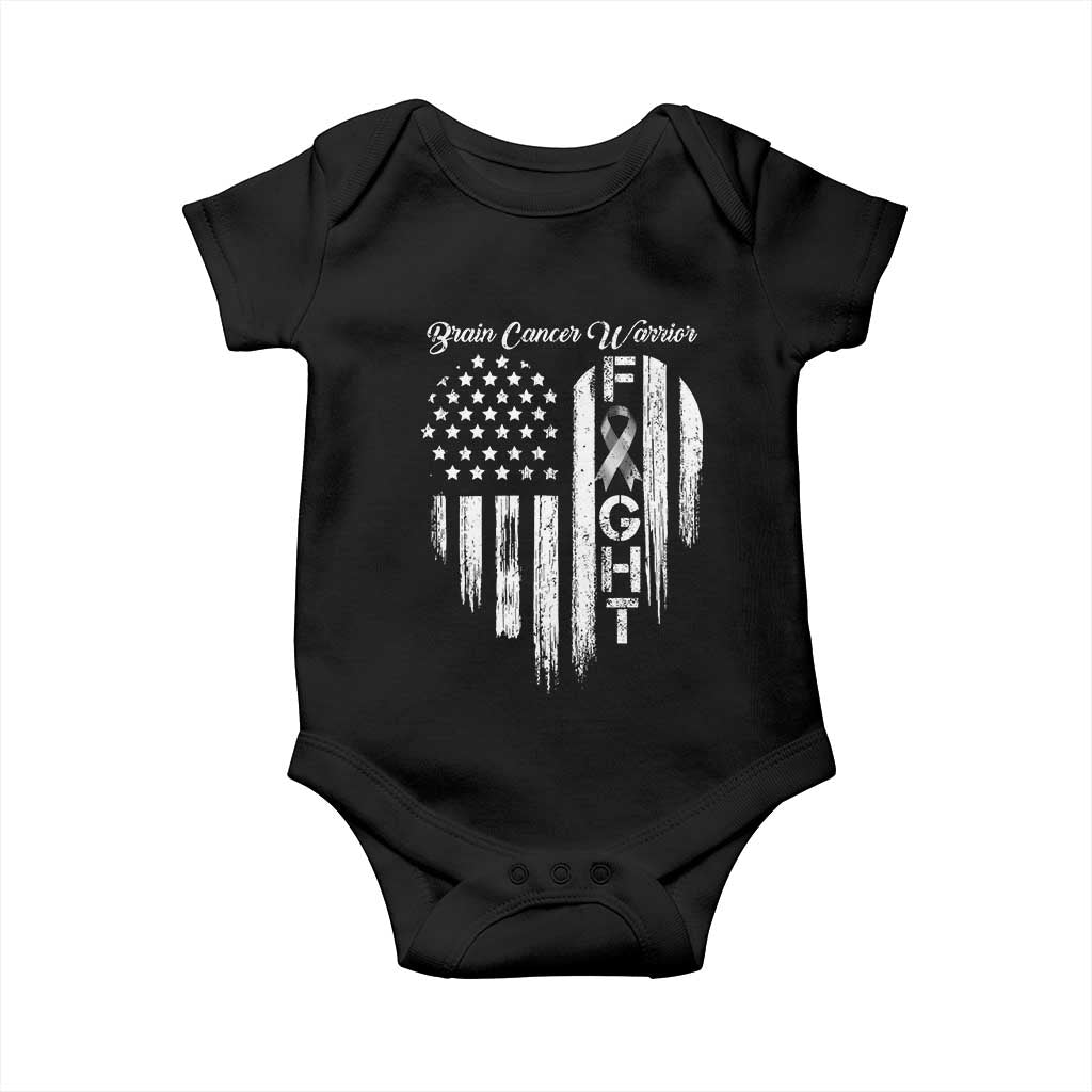 Brain Cancer Warrior Baby Onesie Fight Gray Ribbon American Flag Heart TS10 Black Print Your Wear