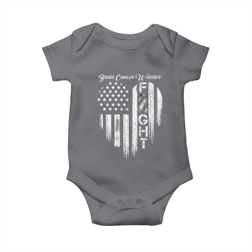 Brain Cancer Warrior Baby Onesie Fight Gray Ribbon American Flag Heart TS10 Charcoal Print Your Wear