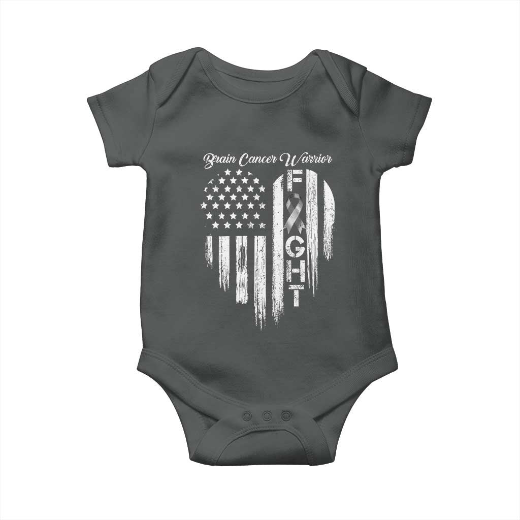 Brain Cancer Warrior Baby Onesie Fight Gray Ribbon American Flag Heart TS10 Dark Heather Print Your Wear