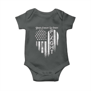 Brain Cancer Warrior Baby Onesie Fight Gray Ribbon American Flag Heart TS10 Dark Heather Print Your Wear