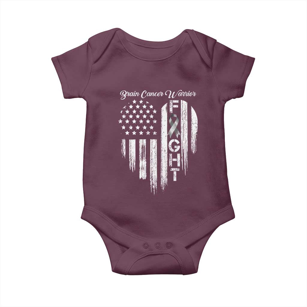 Brain Cancer Warrior Baby Onesie Fight Gray Ribbon American Flag Heart TS10 Maroon Print Your Wear