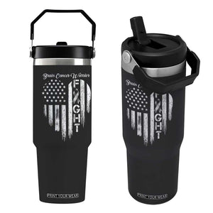 Brain Cancer Warrior Flip Straw Tumbler Fight Gray Ribbon American Flag Heart TS10 One Size: 30 oz Black Print Your Wear
