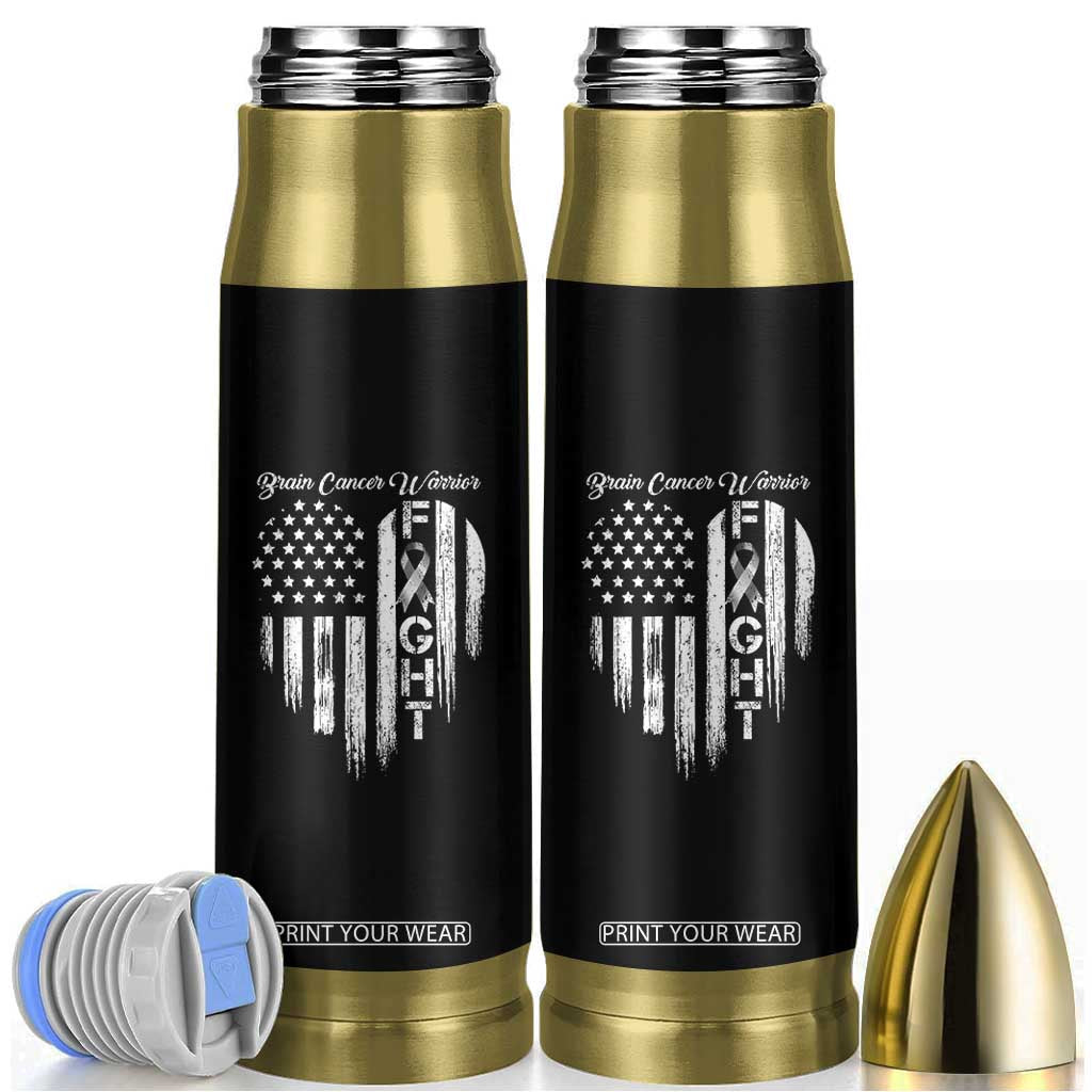 Brain Cancer Warrior Bullet Tumbler Fight Gray Ribbon American Flag Heart TS10 Black Print Your Wear