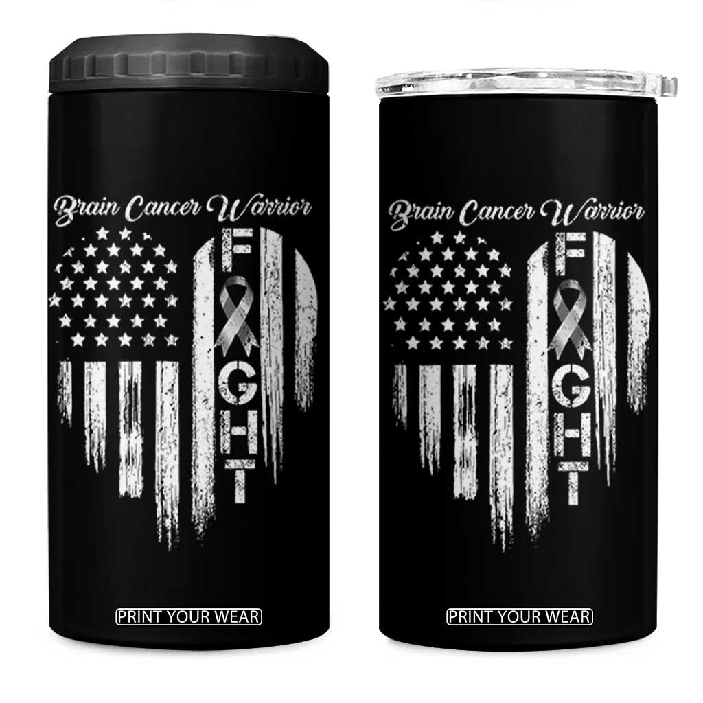 Brain Cancer Warrior 4 in 1 Can Cooler Tumbler Fight Gray Ribbon American Flag Heart TS10 One Size: 16 oz Black Print Your Wear
