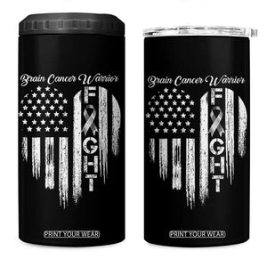 Brain Cancer Warrior 4 in 1 Can Cooler Tumbler Fight Gray Ribbon American Flag Heart TS10 One Size: 16 oz Black Print Your Wear