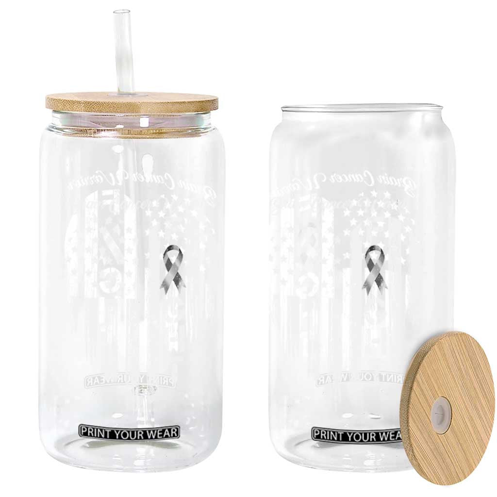Brain Cancer Warrior Glass Can Fight Gray Ribbon American Flag Heart TS10 Print Your Wear