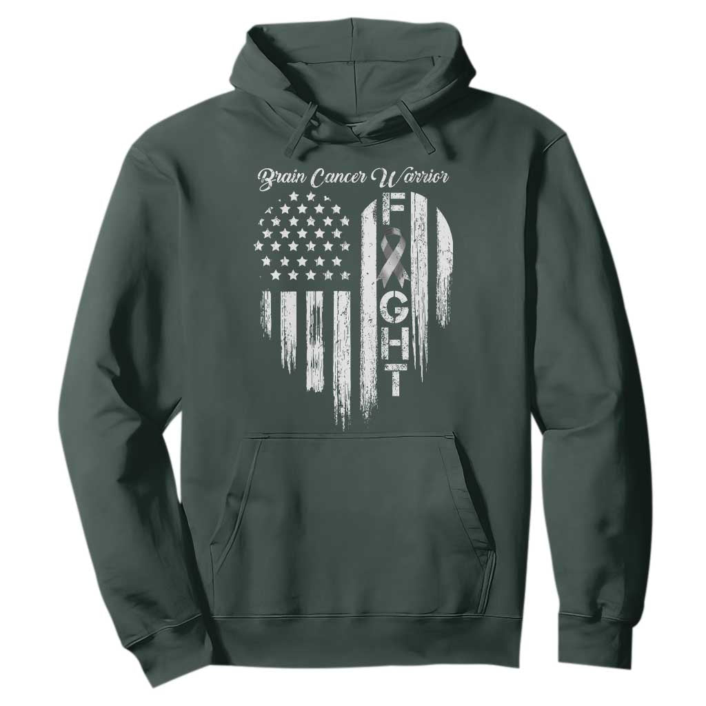 Brain Cancer Warrior Hoodie Fight Gray Ribbon American Flag Heart TS10 Dark Forest Green Print Your Wear