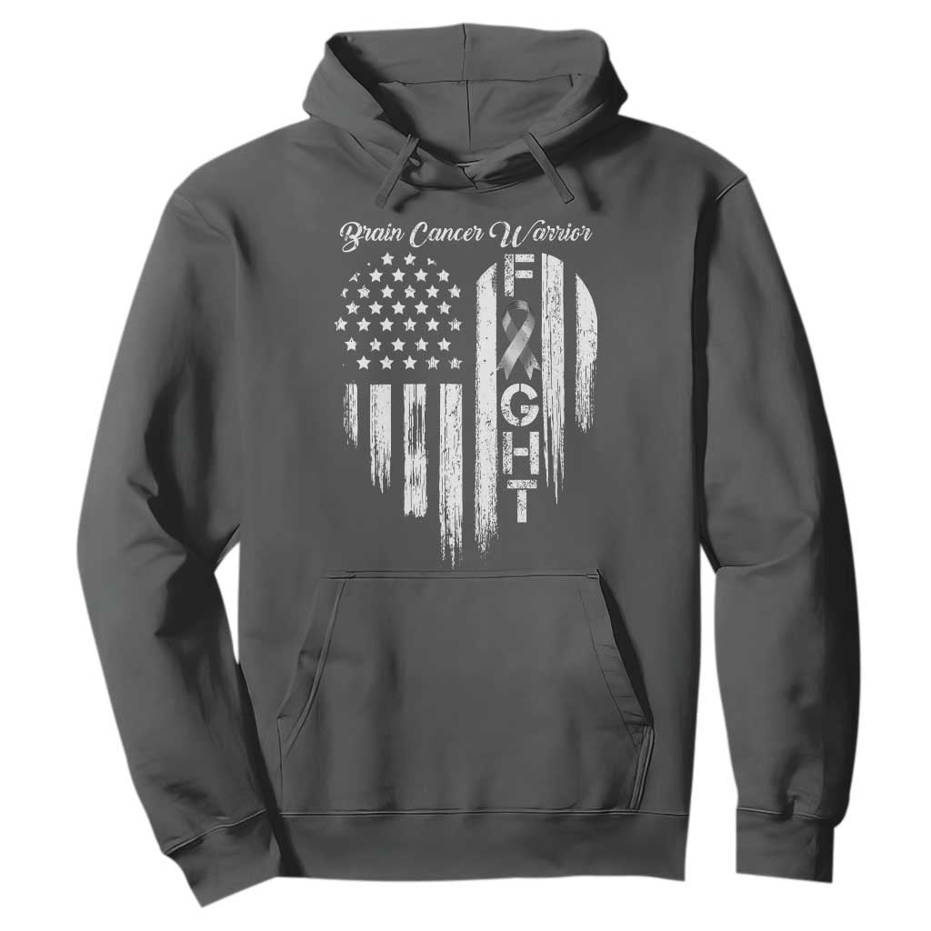 Brain Cancer Warrior Hoodie Fight Gray Ribbon American Flag Heart TS10 Dark Heather Print Your Wear