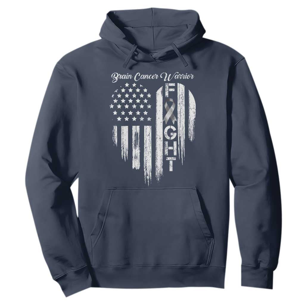 Brain Cancer Warrior Hoodie Fight Gray Ribbon American Flag Heart TS10 Navy Print Your Wear