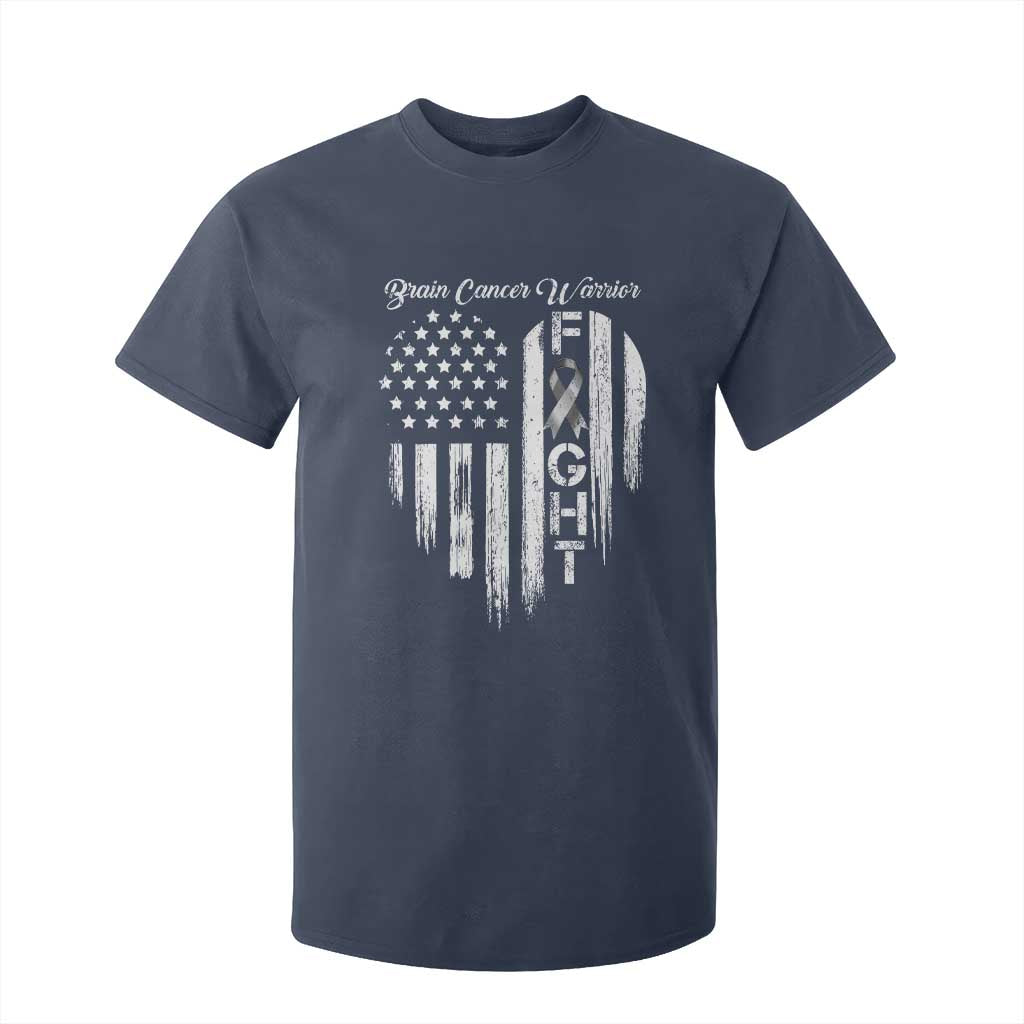 Brain Cancer Warrior T Shirt For Kid Fight Gray Ribbon American Flag Heart TS10 Navy Print Your Wear