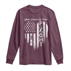 Brain Cancer Warrior Long Sleeve Shirt Fight Gray Ribbon American Flag Heart TS10 Maroon Print Your Wear