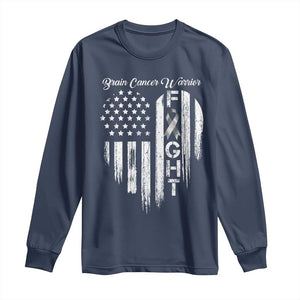 Brain Cancer Warrior Long Sleeve Shirt Fight Gray Ribbon American Flag Heart TS10 Navy Print Your Wear