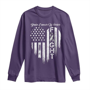 Brain Cancer Warrior Long Sleeve Shirt Fight Gray Ribbon American Flag Heart TS10 Purple Print Your Wear