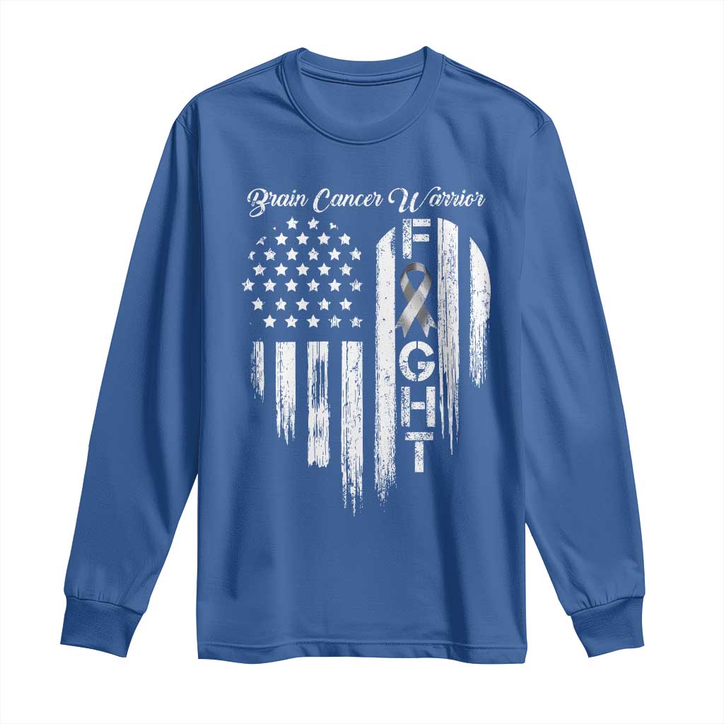 Brain Cancer Warrior Long Sleeve Shirt Fight Gray Ribbon American Flag Heart TS10 Royal Blue Print Your Wear
