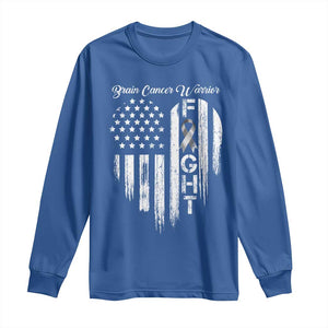Brain Cancer Warrior Long Sleeve Shirt Fight Gray Ribbon American Flag Heart TS10 Royal Blue Print Your Wear
