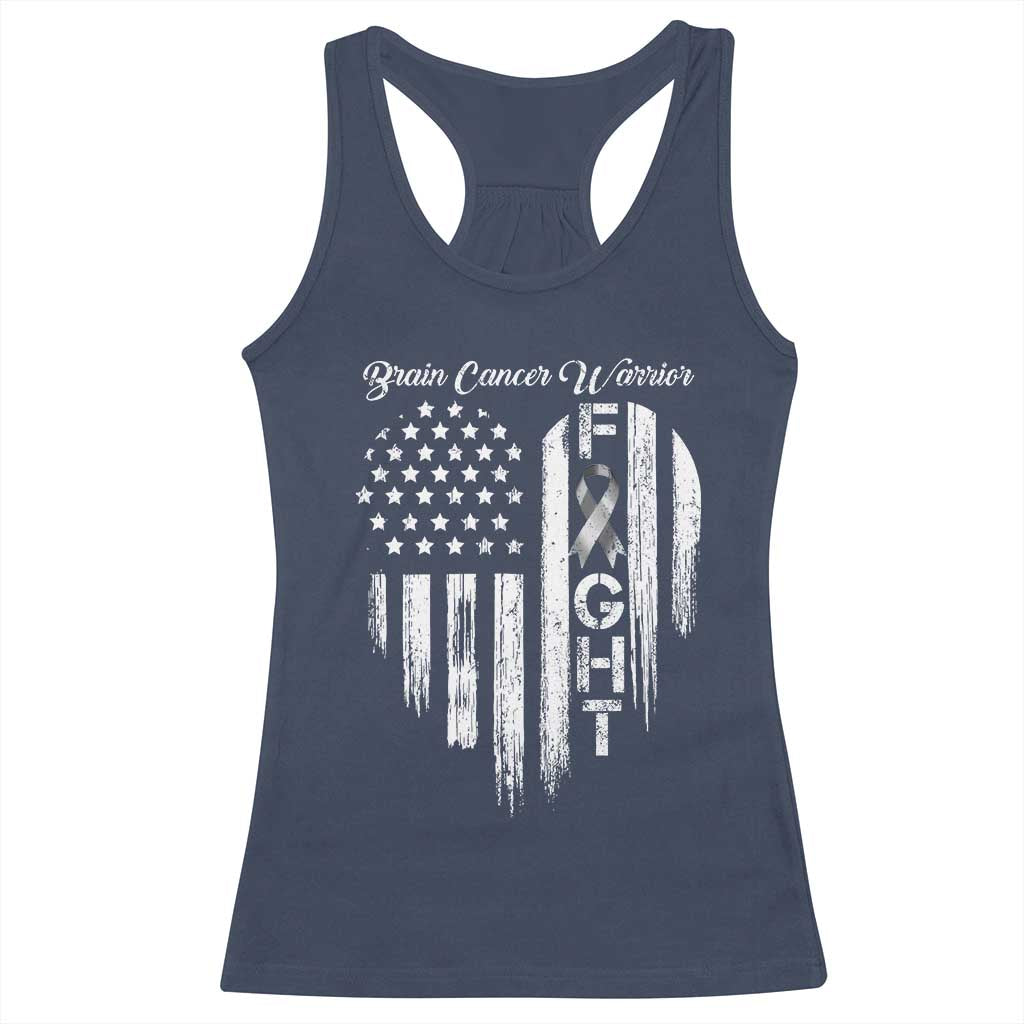 Brain Cancer Warrior Racerback Tank Top Fight Gray Ribbon American Flag Heart TS10 Navy Print Your Wear