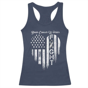 Brain Cancer Warrior Racerback Tank Top Fight Gray Ribbon American Flag Heart TS10 Navy Print Your Wear