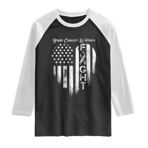 Brain Cancer Warrior Raglan Shirt Fight Gray Ribbon American Flag Heart TS10 Black White Print Your Wear
